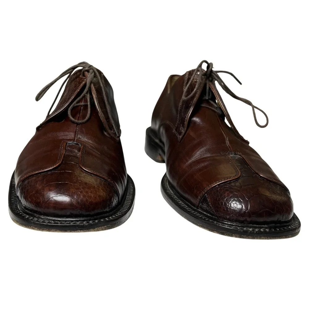 Belvedere‎ Florence Mens Brown Leather Exotic Texture Derby Shoes Italy 10 M